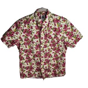 Kennington LTD Mens Rose Print Short Sleeve Cotton Button Down Shirt Size Medium
